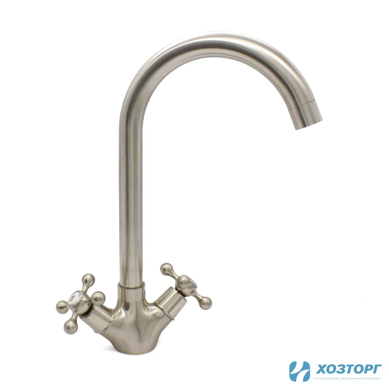 Смеситель  д/кухни DORON DС 1913S, 1/2 керамика, сатин, излив высокий, п/ш (1/10)