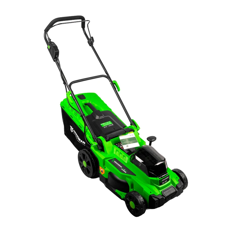 Газонокосилка аккумуляторная бесщеточная GRASSMAN BL-437, 21+21V, 2 акб ,4А/ч,ширина 37см, травосбор. 35л ,высота скашивания 25-75 мм (1/9)