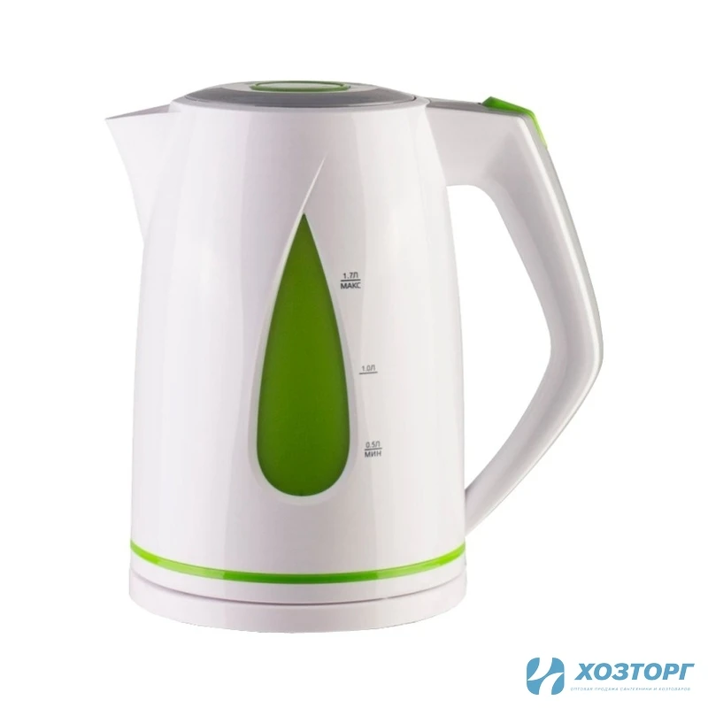 Электрочайник  1,7л, 2200Вт, жаропрочный пластик, белый с зеленым/LIRA 0104 Green (1/12)