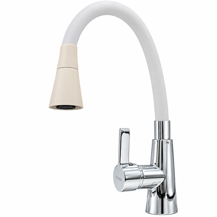 Смеситель  д/кухни DORON DC 2620W-N, шаровый, белый, излив гибкий силиконовый, п/г (1/10)
