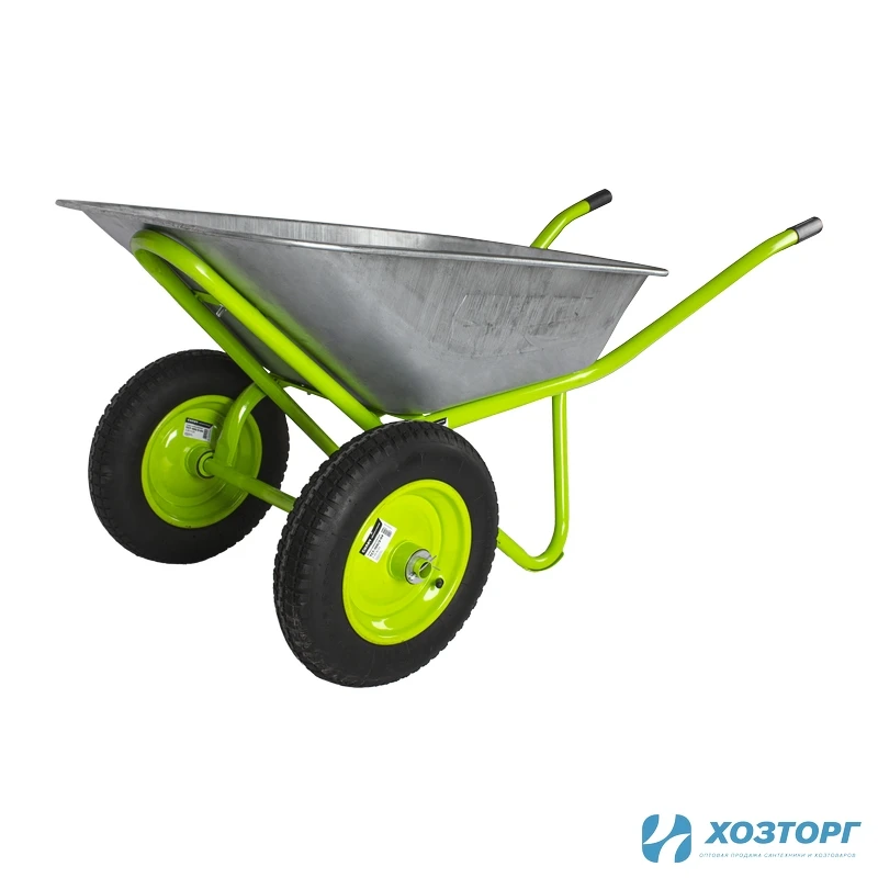 Тачка строительная СИЛАЧ - ТСт 100/2, 2 колесная, (100л для сыпучего груза), 200кг, 3.25-8/25  Зеленая рама, зеленое колесо (1/1)