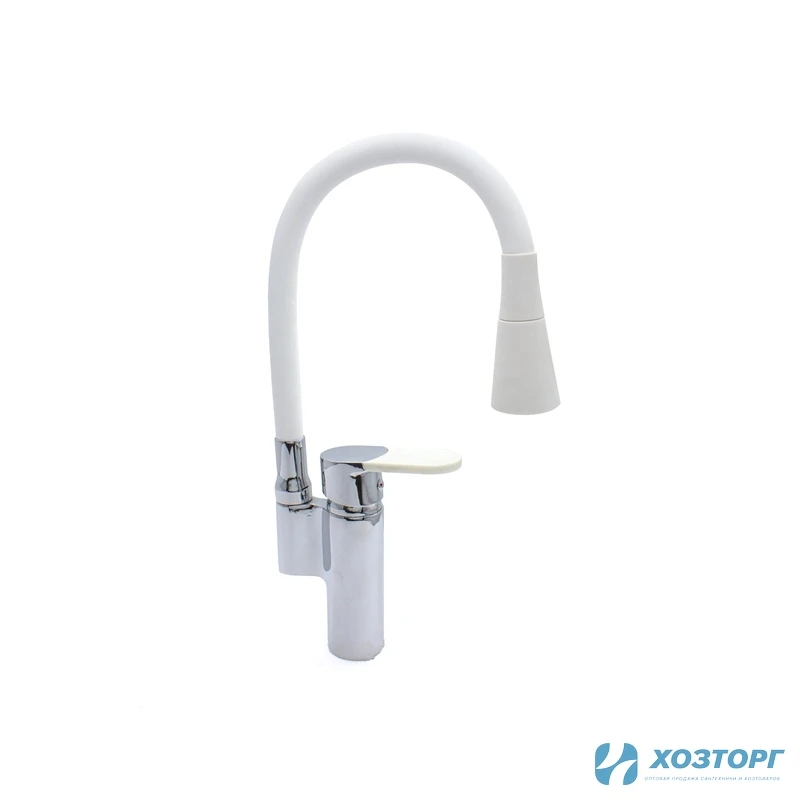 Смеситель  д/кухни DORON DC 2628W-N, шаровый, белый, излив гибкий силиконовый, п/г (1/10)