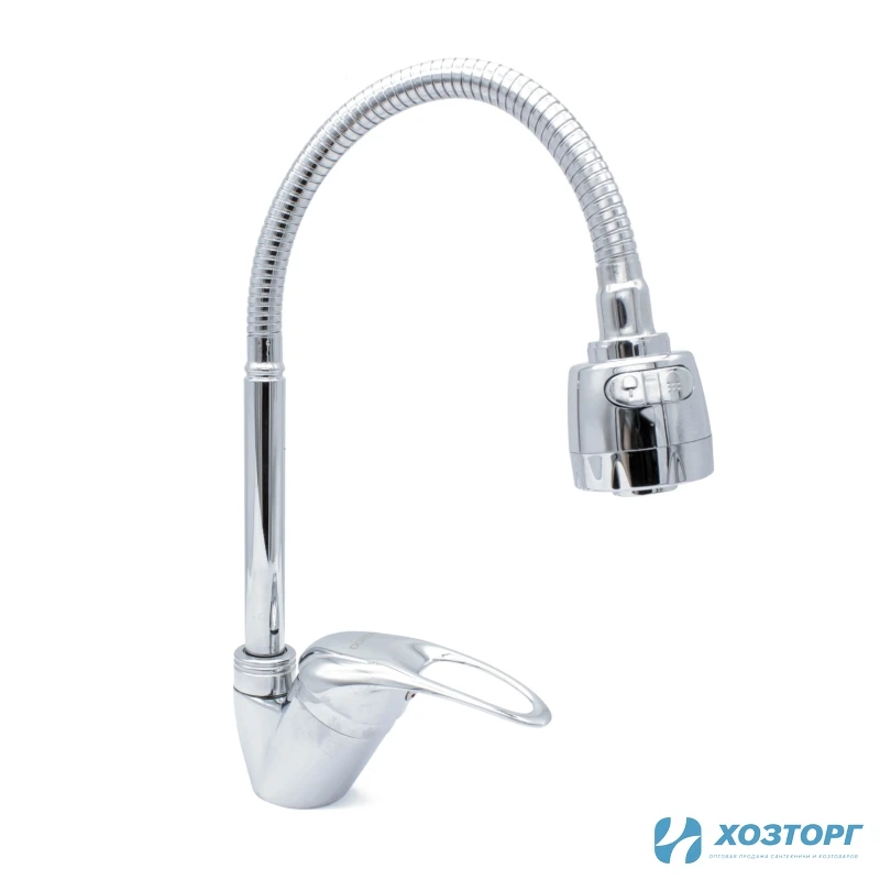 Смеситель  д/кухни DORON DС 2838-N, шаровый, хром, излив гибкий гофрированный, п/г (1/10)