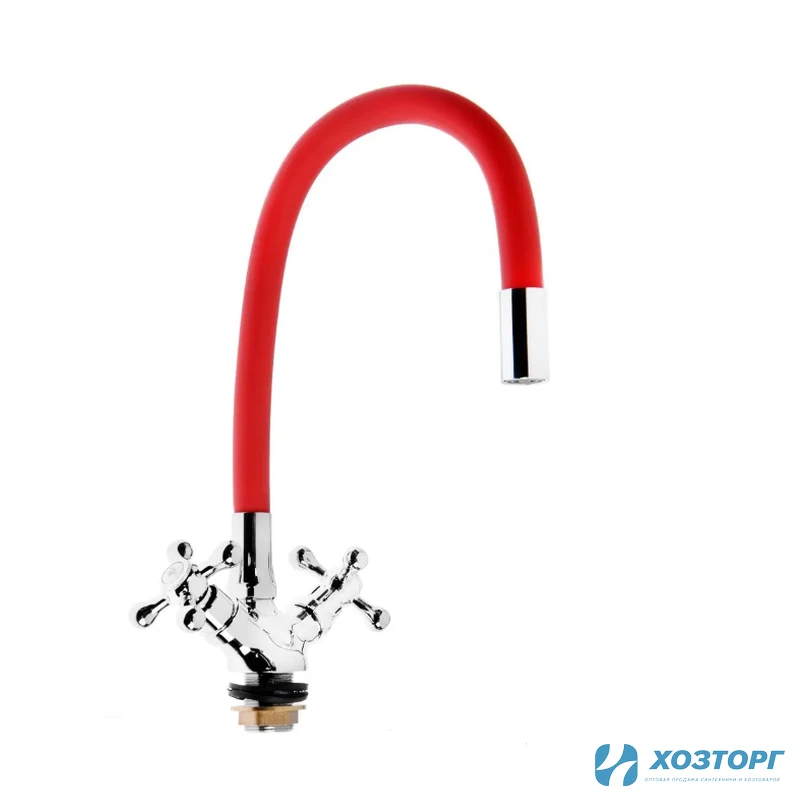Смеситель  д/кухни DORON DС 1712RED-N, 1/2 керамика, красный, излив гибкий силиконовый, п/г (1/10)