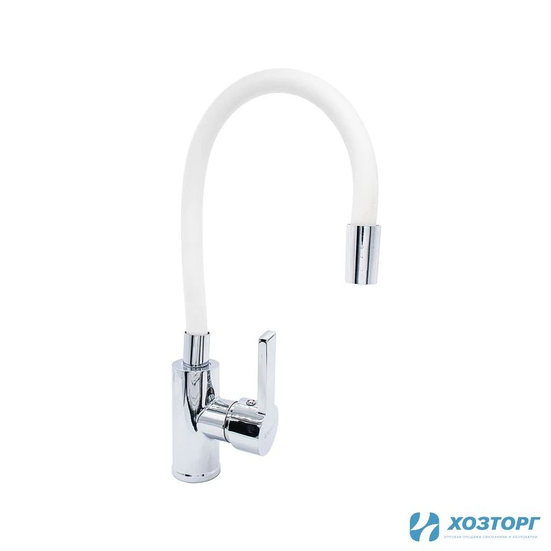 Смеситель  д/кухни Kranar KC 2626WHITE-N, шаровый, белый, излив гибкий силиконовый, п/г (1/10)