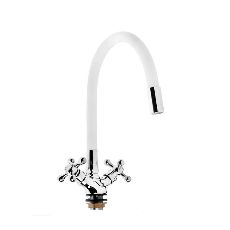  Смеситель  д/кухни DORON DС 1712WHITE-N, 1/2 керамика, белый, излив гибкий силиконовый, п/г (1/10)