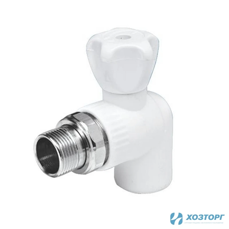 Кран шаровой д/радиаторов угловой 25х1/2" Damento белый (5/100)