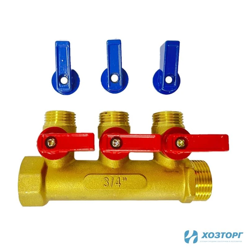 Коллектор с кранами 3/4"x1/2" на 3 выхода Damento Clima (1/40)