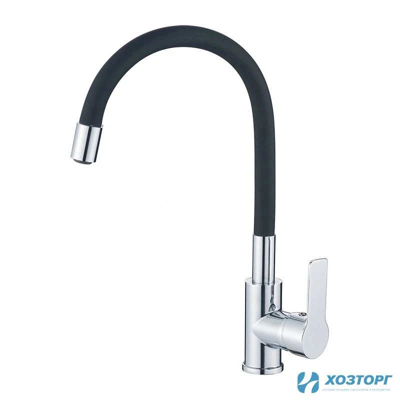 Смеситель  д/кухни DORON DC 2655BLACK-N, шаровый, черный, излив гибкий силиконовый, п/г (1/10)