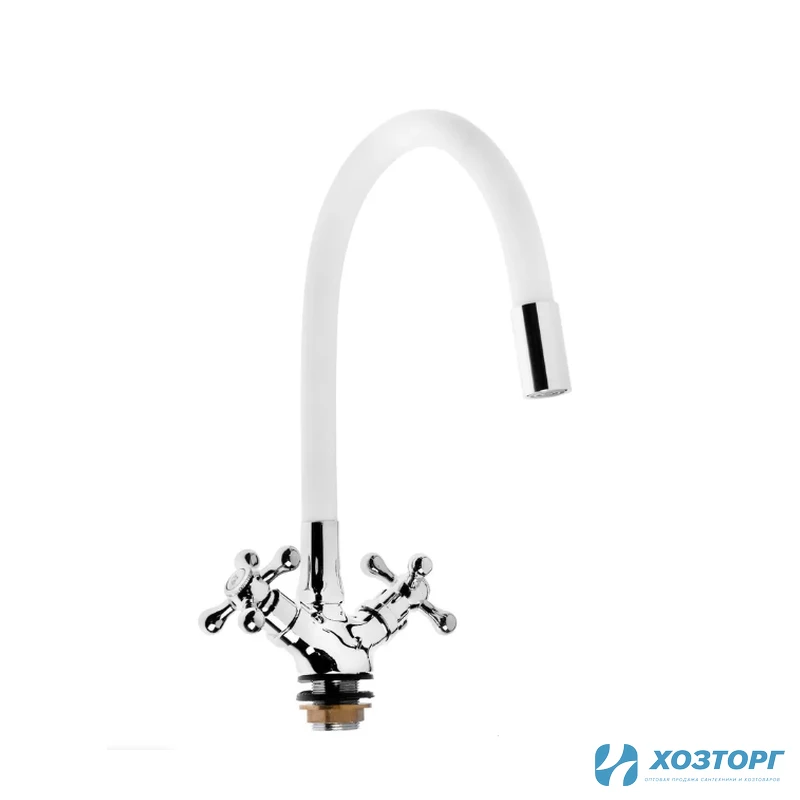 Смеситель  д/кухни DORON DС 1712WHITE-N, 1/2 керамика, белый, излив гибкий силиконовый, п/г (1/10)