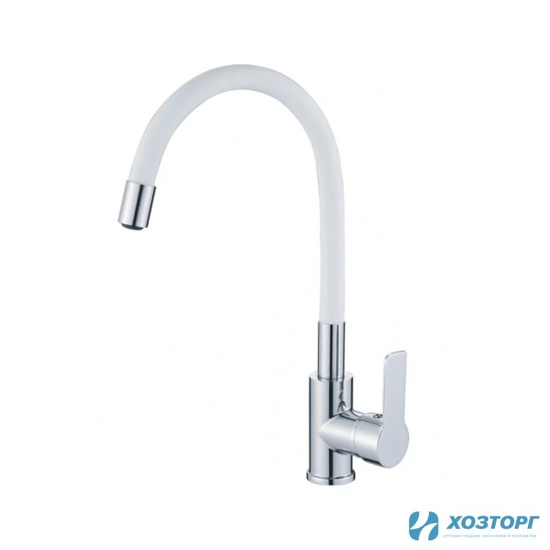 Смеситель  д/кухни DORON DC 2655WHITE-N, шаровый, белый, излив гибкий силиконовый, п/г (1/10)