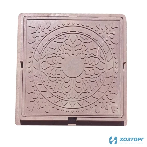 Люк колодца полимернопесчаный  садовый, квадратный 660мм х 660мм. коричневый (1/1)