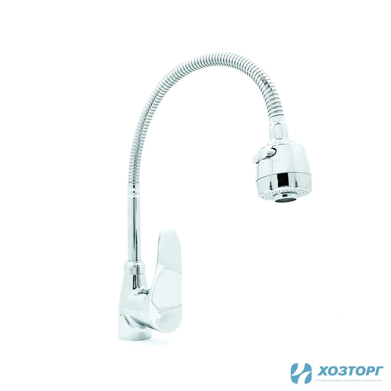Смеситель д/к DORON D4393 шаровый, хром, излив гофрированный, п/г, без подводки (1/10)