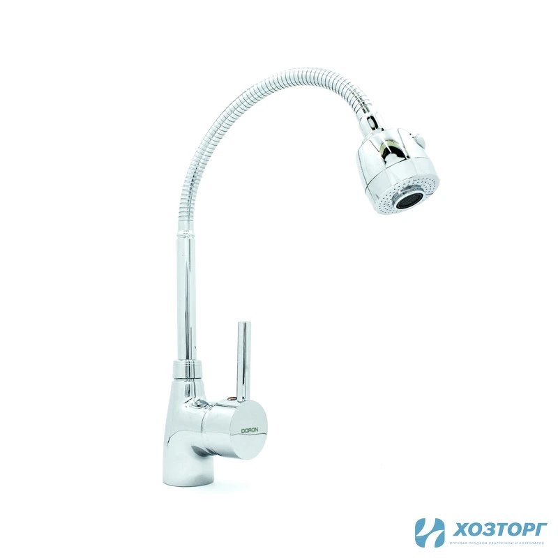 Смеситель д/к DORON D4308 шаровый, хром, излив гофрированный, п/ш, без подводки (1/10)