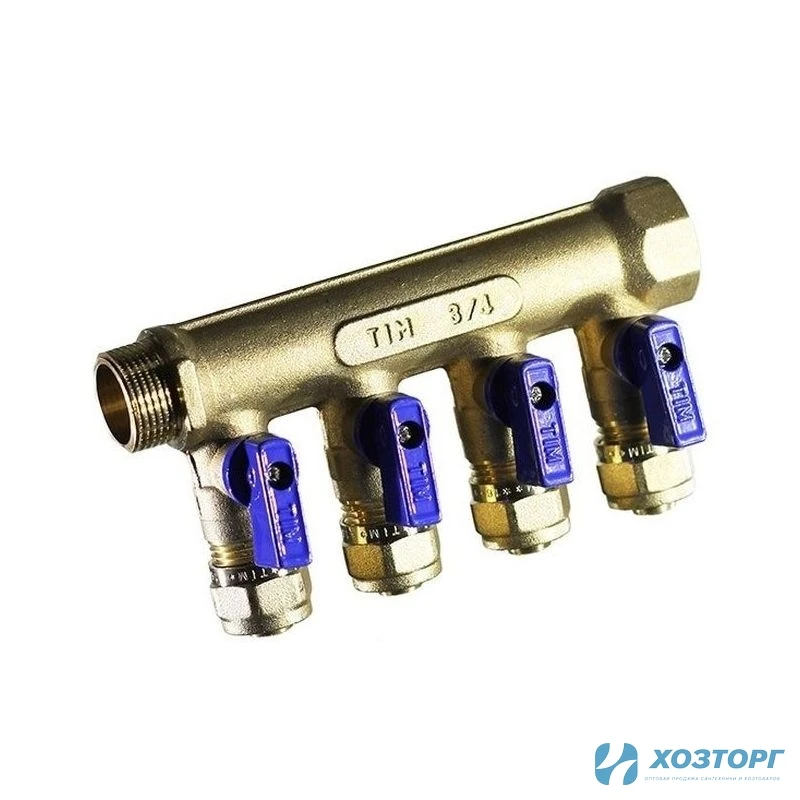 Коллектор с кранами 3/4" на 16 на 4 крана TIM 200-3/4(4) (1/8)