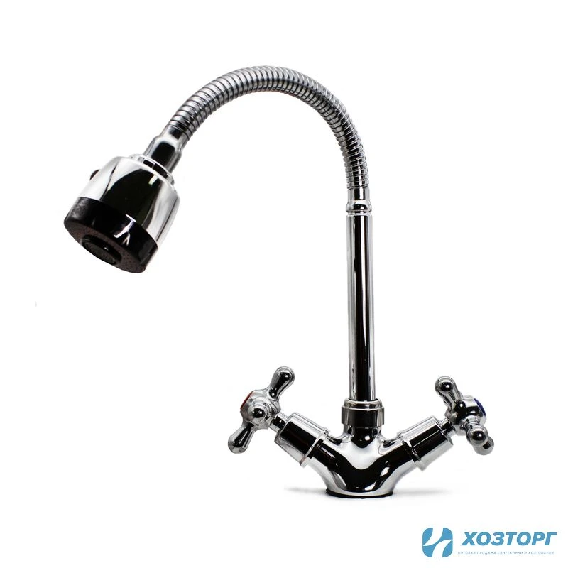 Смеситель  д/кухни Kranar KС 1806-N, 1/2 керамика, хром, излив гибкий гофрированный, п/г, без подводки (2/20)