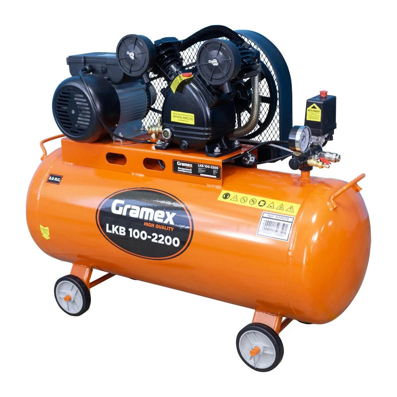 Воздушный компрессор GRAMEX LKB 100-2200 (400л/мин, объем100л, 2,2кВт, 8бар, 2850об/мин) (1/2)