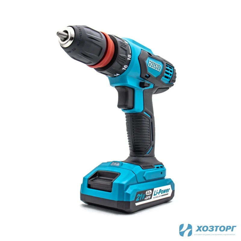 Дрель аккумуляторная ВАРЯГ ДА-21/2+DFR (21В, пат10мм-3/8"DFR, 2 скорости, 50Нм, АКБ Li-ion 2,0Ач) кейс, 2 АКБ, З/У (1/5)