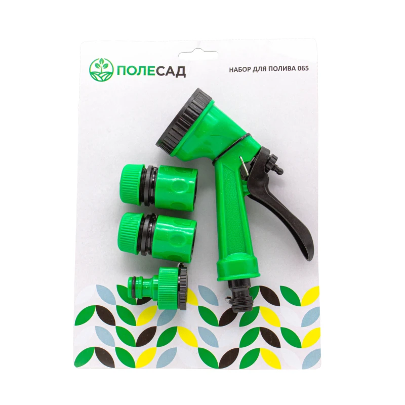 Набор для полива 1/2" ПИСТОЛЕТ 5 РЕЖИМОВ, 2 КОННЕКТОРА 1/2", ПЕРЕХОДНИК 1/2"-3/4, 4 предмета ПОЛЕСАД 065 (1/50)