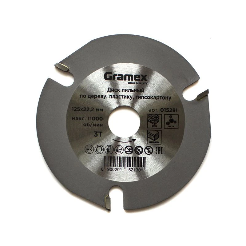 Диск пильный по дереву, пластику, гипсокартону 125х22,2 3T для УШМ GRAMEX SpeedCutter (1/100)