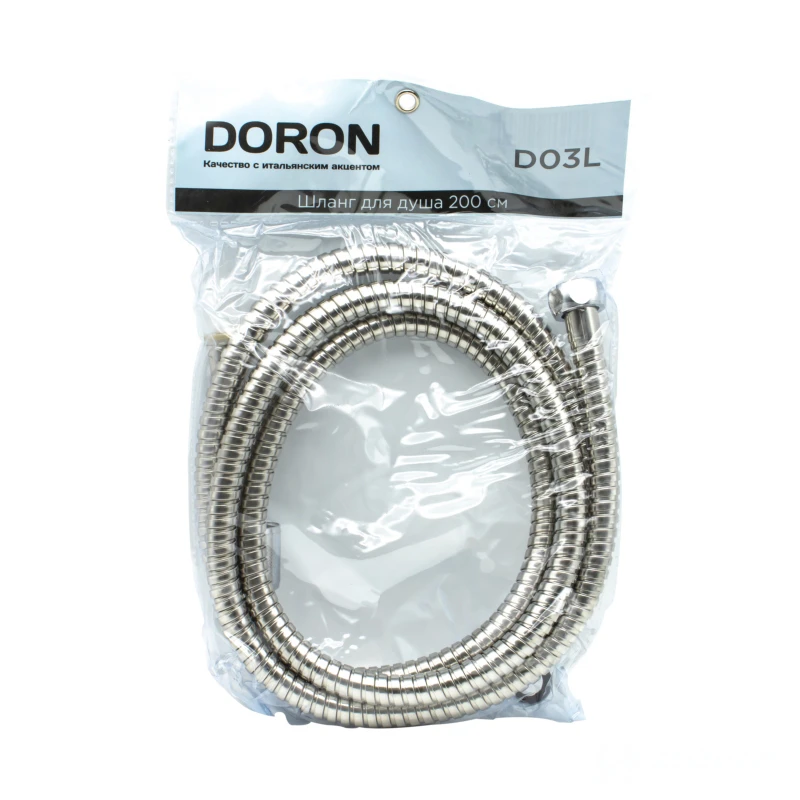 Шланг д/душа DORON D03L 200 см оплетка: нерж. сталь, (имп/имп), пакет (1/100/1 200)