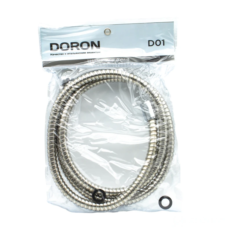 Шланг д/душа DORON D01, 150 см, оплетка: нерж. сталь, (имп/имп), пакет (1/100/1 200)