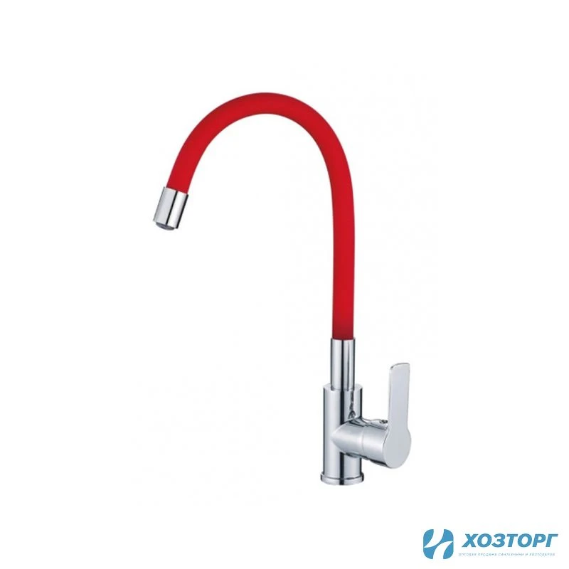Смеситель  д/кухни DORON DC 2655RED-N, шаровый, красный, излив гибкий силиконовый, п/г (1/10)