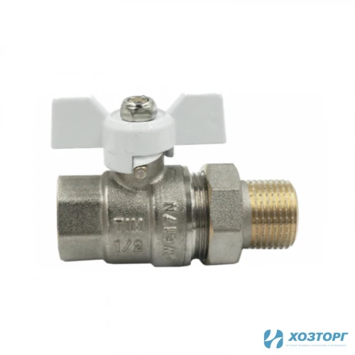Кран шаровой усил.прям.с америк.(бабочкой бел.) НИКЕЛЬ 3/4" DE1232N (1/24)