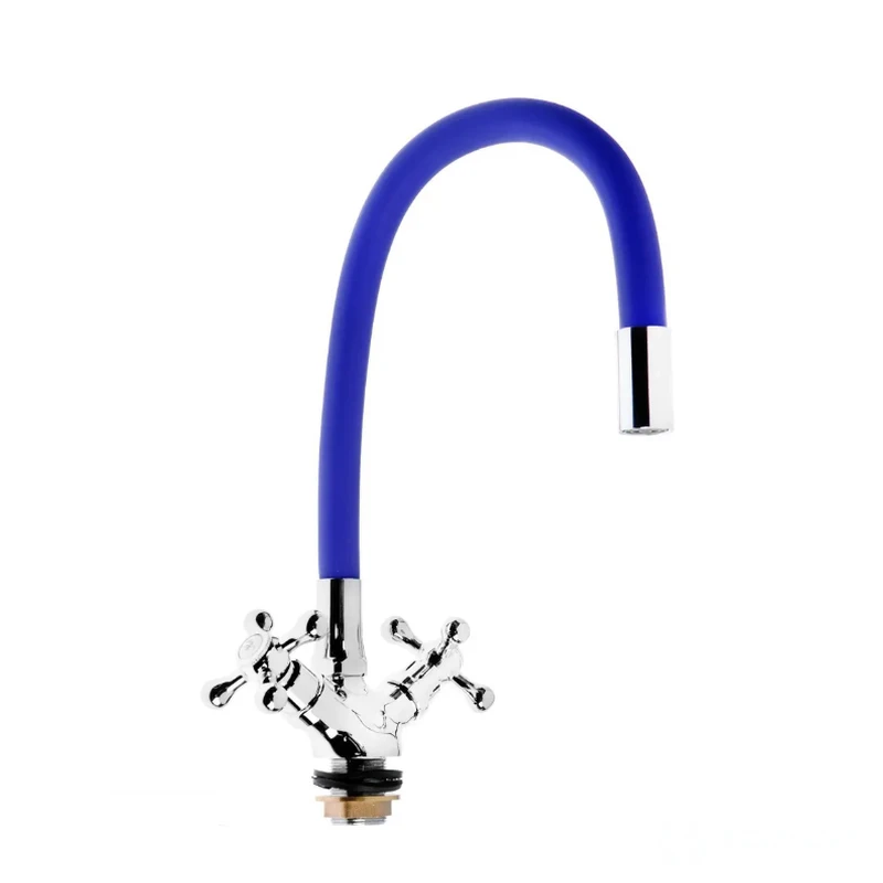  Смеситель  д/кухни DORON DС 1712BLUE-N, 1/2 керамика, синий, излив гибкий силиконовый, п/г (1/10)