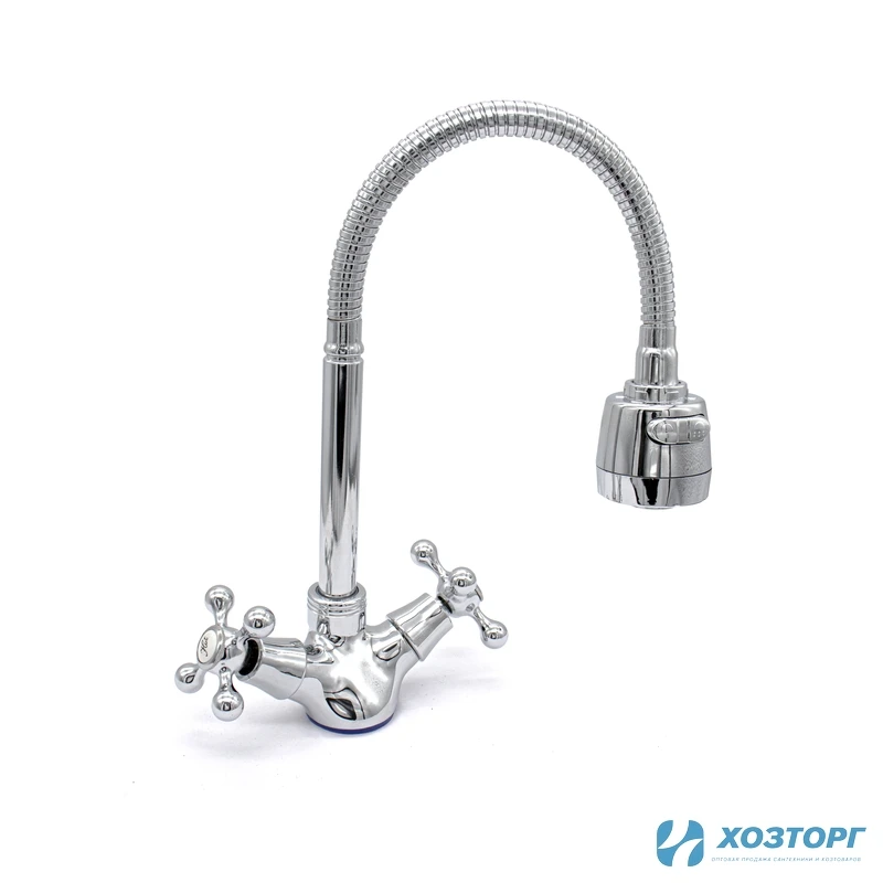 Смеситель  д/кухни Kranar KС 1801-N, 1/2 керамика, хром, излив гибкий гофрированный, п/г, без подводки (2/20)