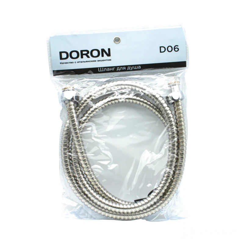 Шланг д/душа DORON D06, 150 см, оплетка: нерж.сталь, (рус/рус), пакет (1/100/1 200)