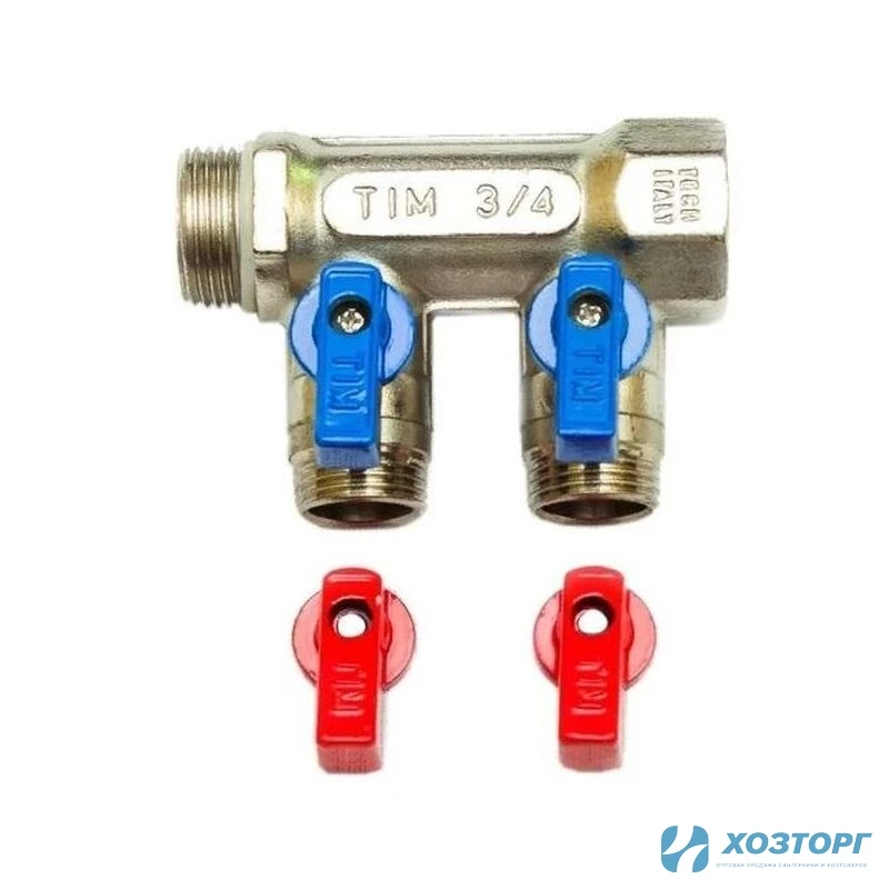 Коллектор с кранами под евроконус 2 вых.3/4" на 1/2"ш TIM MV-3/4-N-2 (1/14)