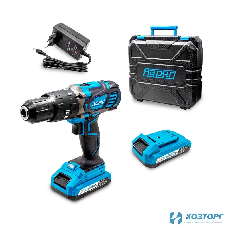 Дрель аккумуляторная ударная ВАРЯГ ДАУ-21/2 (21В, пат13мм, 2 скорости, 70Нм, АКБ Li-ion 2,0Ач) кейс, 2 АКБ, З/У (1/5)