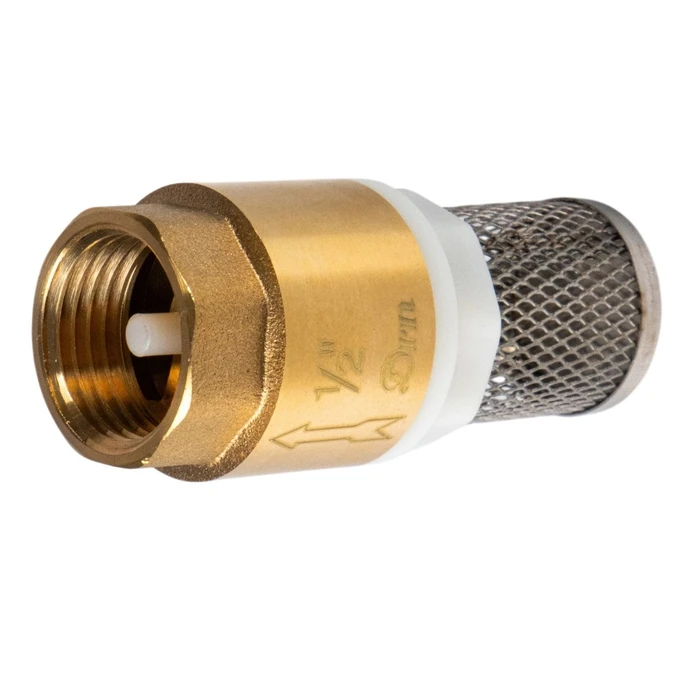 Обратный клапан латунь   1/2" с пластиковым штоком с сеточкой DORON (25/350)