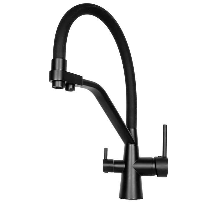 Смеситель  д/кухни DORON DC 2659F-BLACK-N, шаровый,излив черный гибкий с подключением к фильтру с питьевой водой, п/г (1/10)
