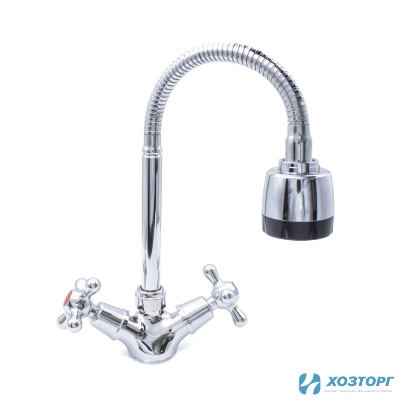 Смеситель  д/кухни Kranar KС 1806, 1/2 керамика, хром, излив гибкий гофрированный, п/шп, без подводки (2/20)