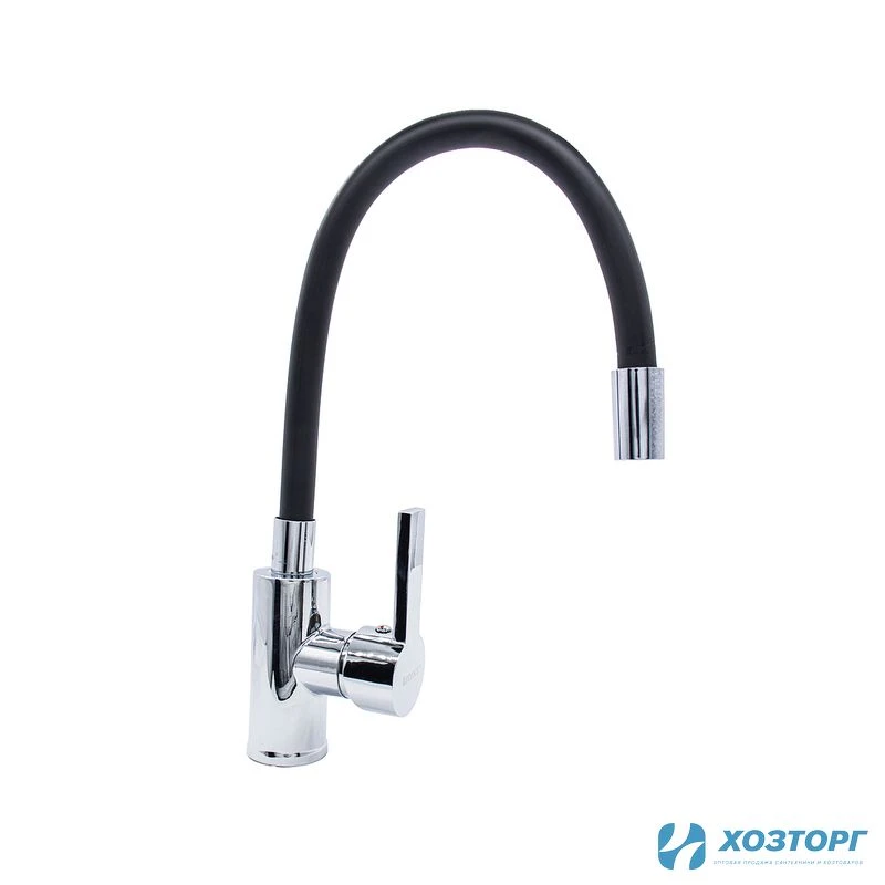 Смеситель  д/кухни Kranar KC 2626BLACK-N, шаровый, черный, излив гибкий силиконовый, п/г (1/10)
