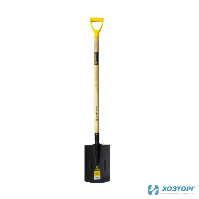 Лопата штыковая прямоугольная с деревянным черенком 960 мм GRASSMAN G-115564 (12/12)