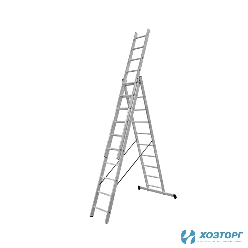 Лестница алюминиевая трёхсекционная 10 ступеней,  СИЛАЧ 3*10, 2,85/4,87/6,87 м (1/1)