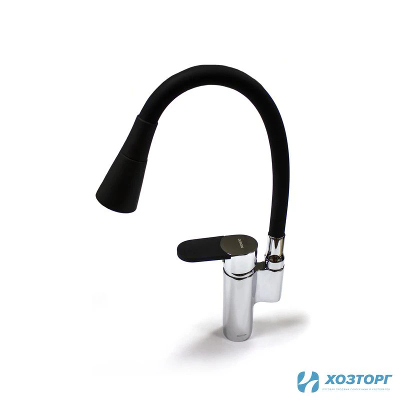 Смеситель  д/кухни DORON DC 2628B-N, шаровый, черный, излив гибкий силиконовый, п/г (1/10)