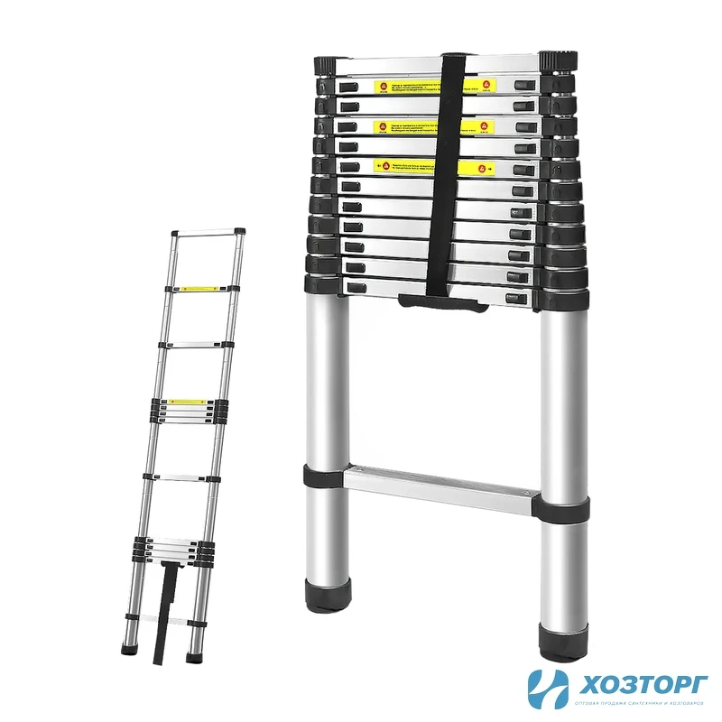 Телескопическая лестница GRASSMAN 3,8 м, масса 9,5 кг, нагрузка до 150 кг,13 ступеней (1/1)