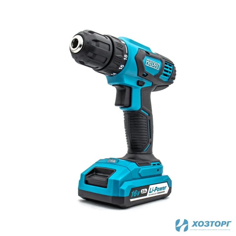 Дрель аккумуляторная ВАРЯГ ДА-16/2 (16В, пат10мм, 2 скорости, 30Нм, АКБ Li-ion 2,0Ач) кейс, 2 АКБ, З/У (1/5)