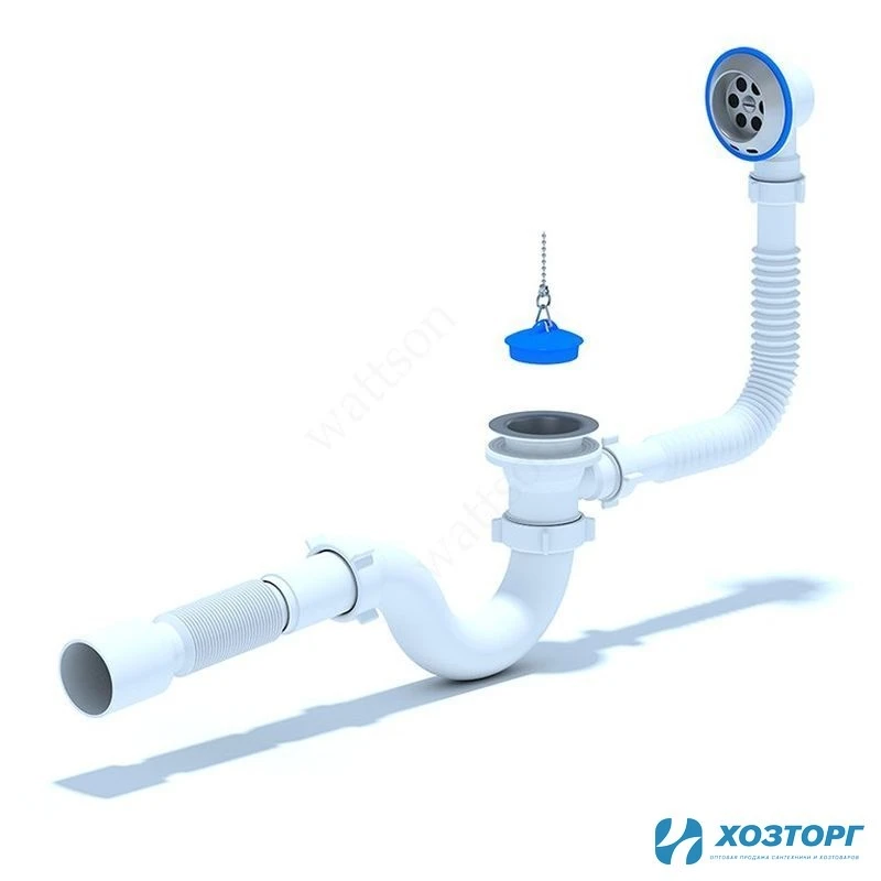 Сифон для ванны 1 1/2" с переливом, с гибкой трубой 40/50мм АНИ E155 (1/30)