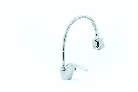Смеситель д/к DORON D4328  шаровый, хром, излив гофрированный, п/г, без подводки (1/10)