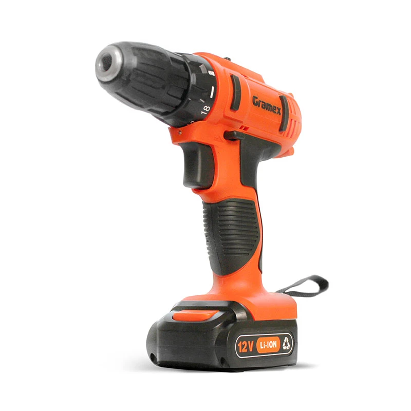Дрель аккумуляторная Gramex HCD-12-1L (12В,пат-10мм, 2 скорости, аккум. Li, 1.5А/ч) картон, 1 акк (1/10)