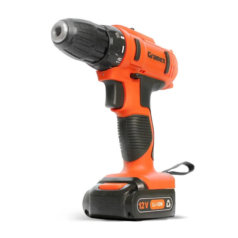  Дрель аккумуляторная Gramex HCD-12-1L (12В,пат-10мм, 2 скорости, аккум. Li, 1.5А/ч) картон, 1 акк (1/10)