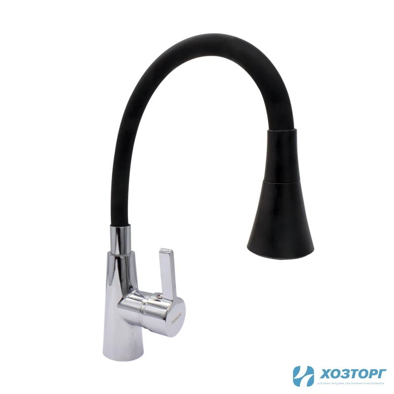 Смеситель  д/кухни DORON DC 2620B-N, шаровый, черный, излив гибкий силиконовый, п/г (2/10)