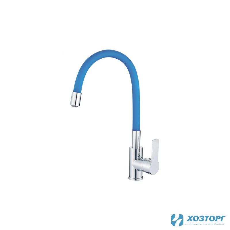 Смеситель  д/кухни DORON DC 2655BLUE-N, шаровый, синий, излив гибкий силиконовый, п/г (1/10)