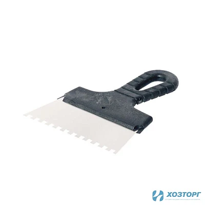 Шпатель зубчатый 150мм, зуб  6х6мм, нержавеющая сталь. пластиковая ручка, ИНТЕК 10103-150-006 (1/50)