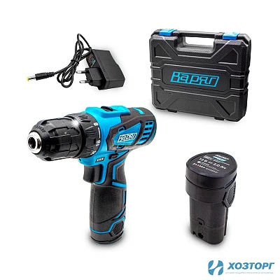 Дрель аккумуляторная ВАРЯГ ДА-12/2Л (12В, пат10мм, 2 скорости, 40Нм, АКБ Li-ion 2,0Ач) кейс, 2 АКБ, З/У (1/8)